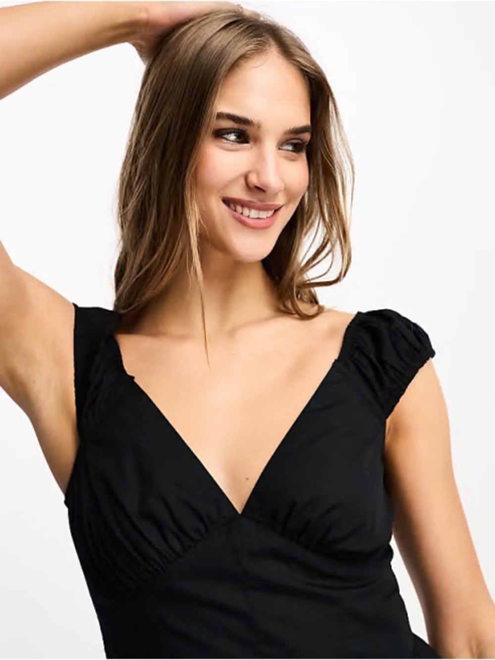 Abercrombie & Fitch - Corset Waist Midi Dress w/ Ruched Cap Sleeves - Picture 2 of 4